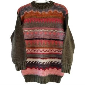Vintage Genuine Sheep's Wool Colorful Geometric Pattern Women's Sweater